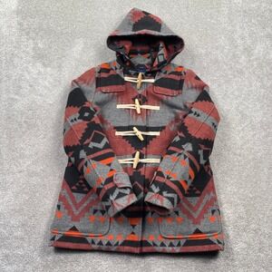 GAP Womens Aztec Southwestern Duffle Toggle Coat Hooded Red Grey Black Small